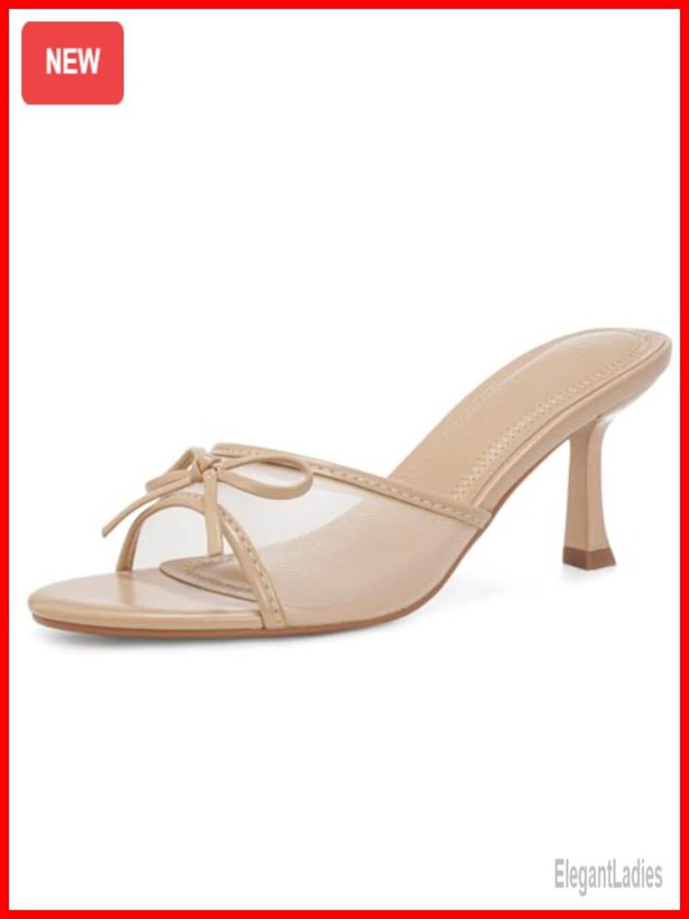 Kitten Heels Open Round Toe Slip On Mesh Mid Heeled Sandals